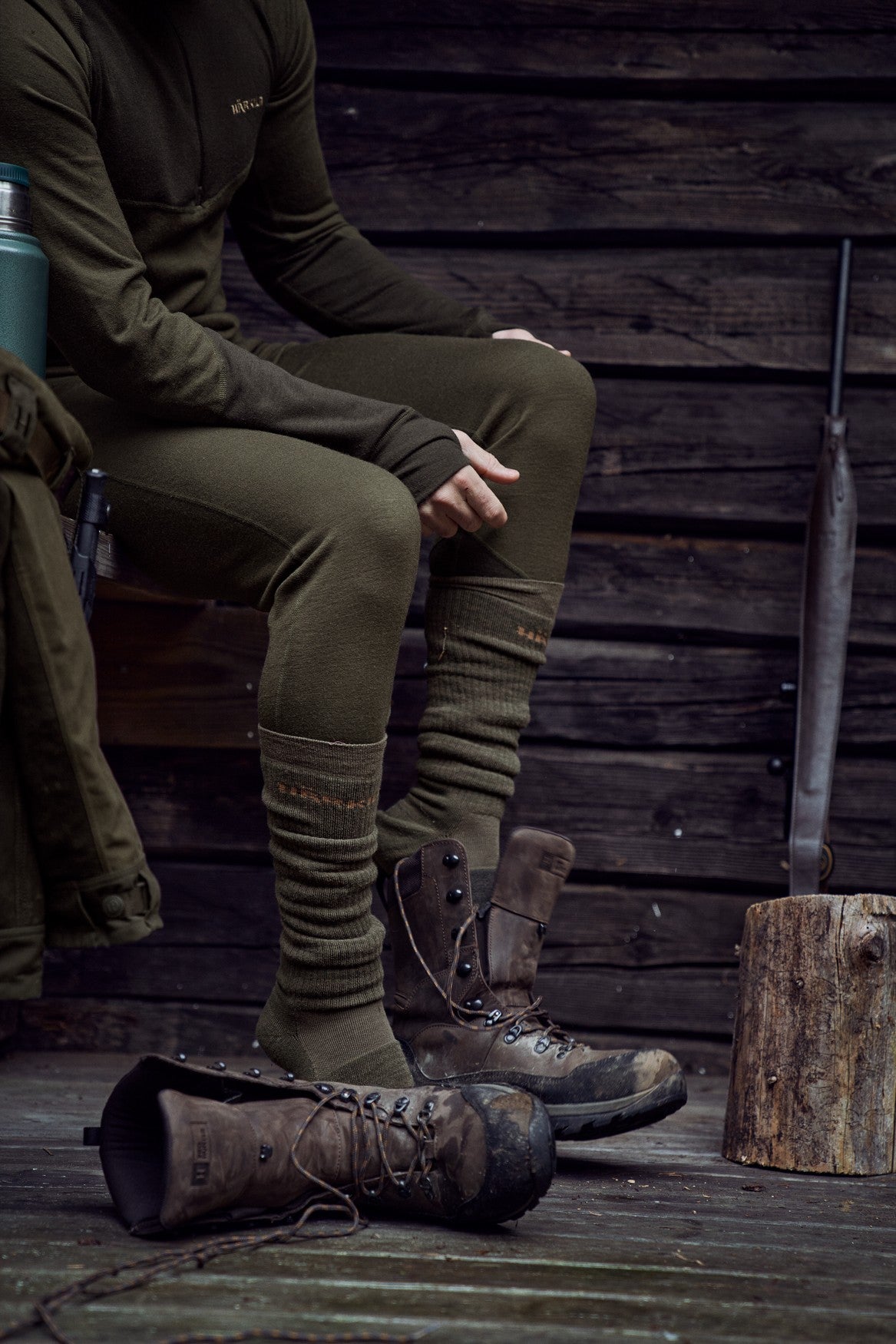 Härkila Base Warm zip neck Willow green/Shadow brown - Härkila