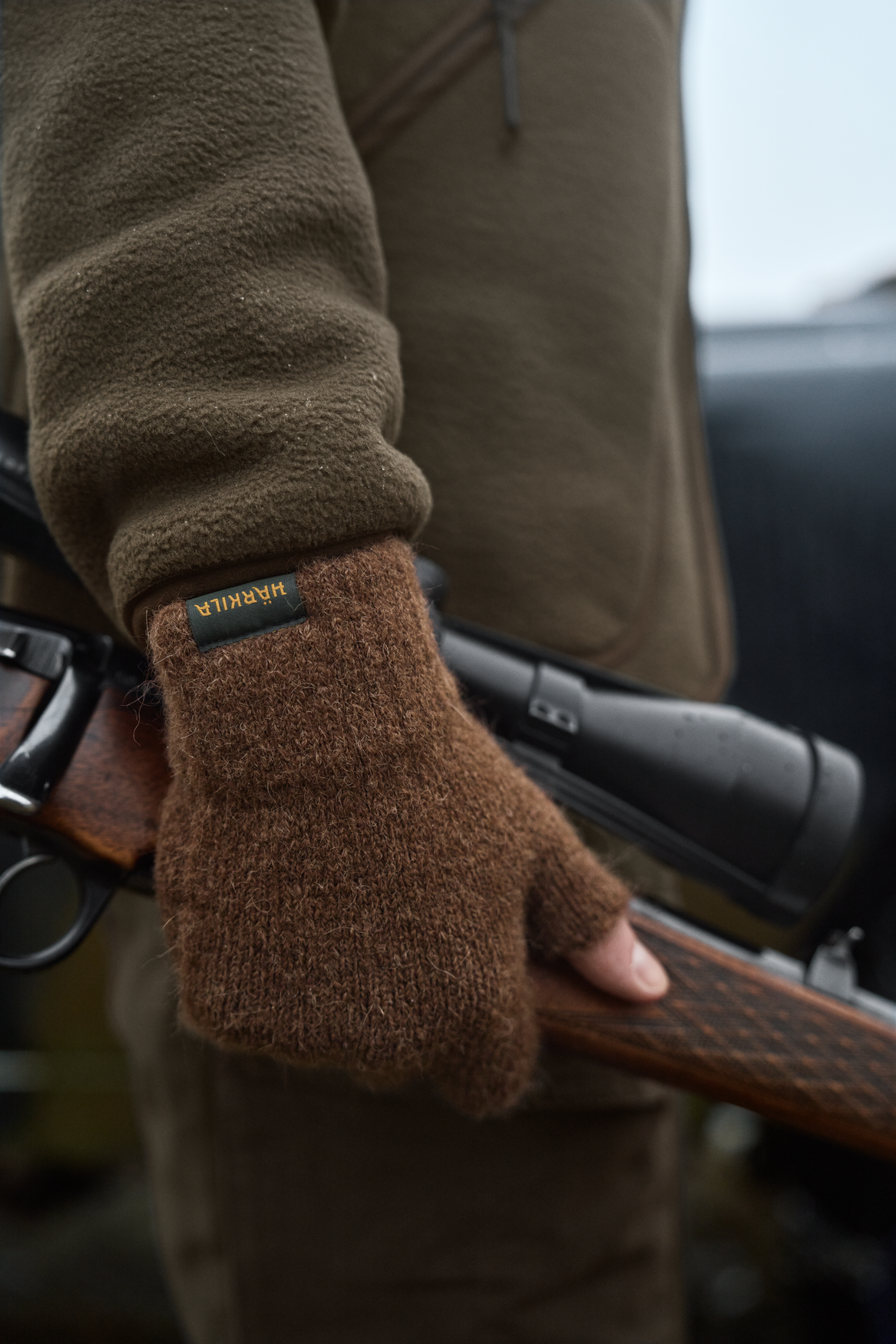 Alpacka Half Finger Handsker - Pinecone brown