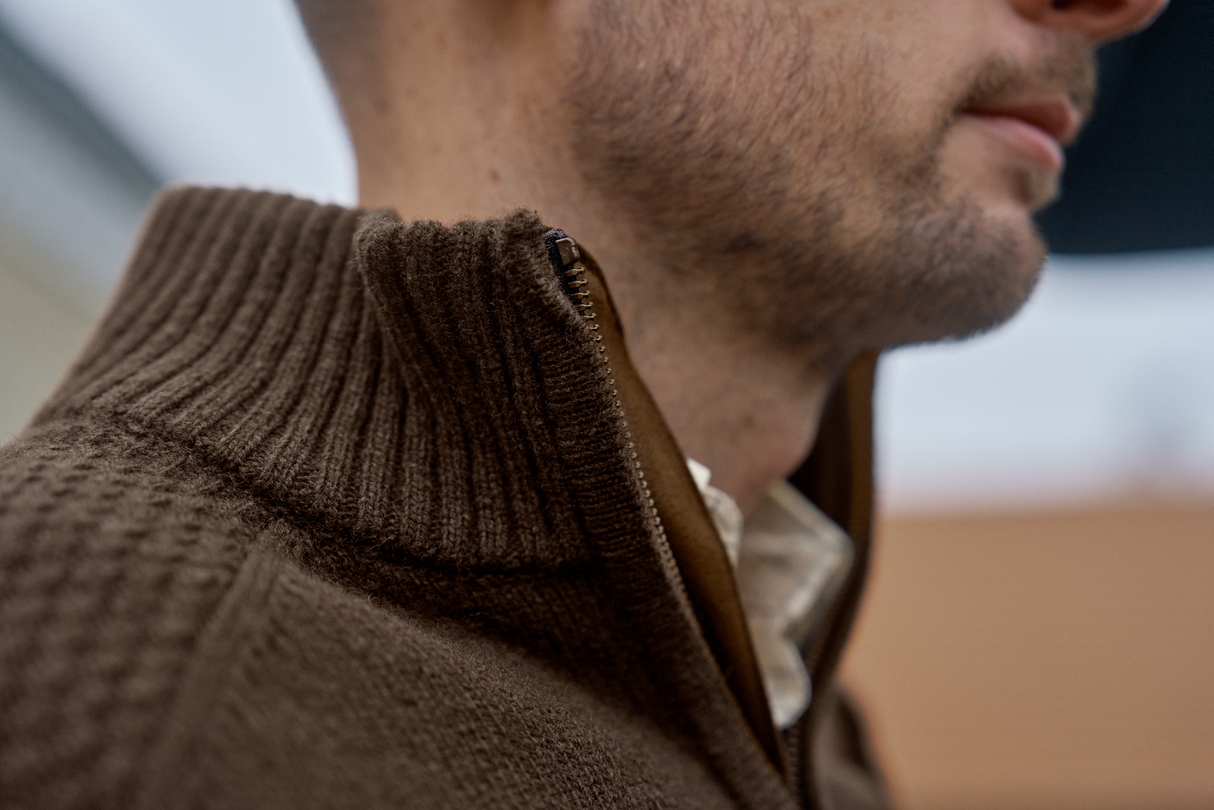 Vincent Merino Half Zip Pullover - Demitasse brown