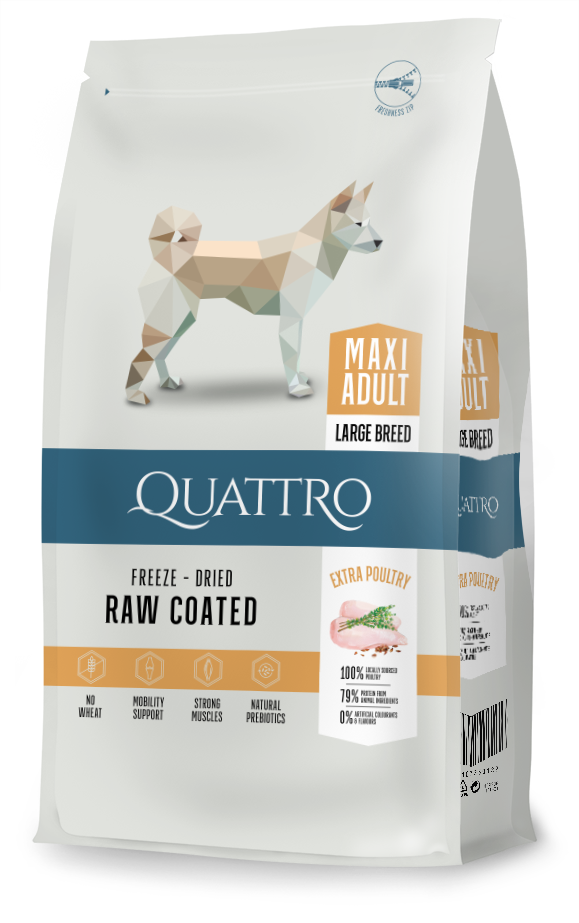 Quattro Super Premium Large Breed Maxi Adult, Extra Poultry 12kg — 2 sække