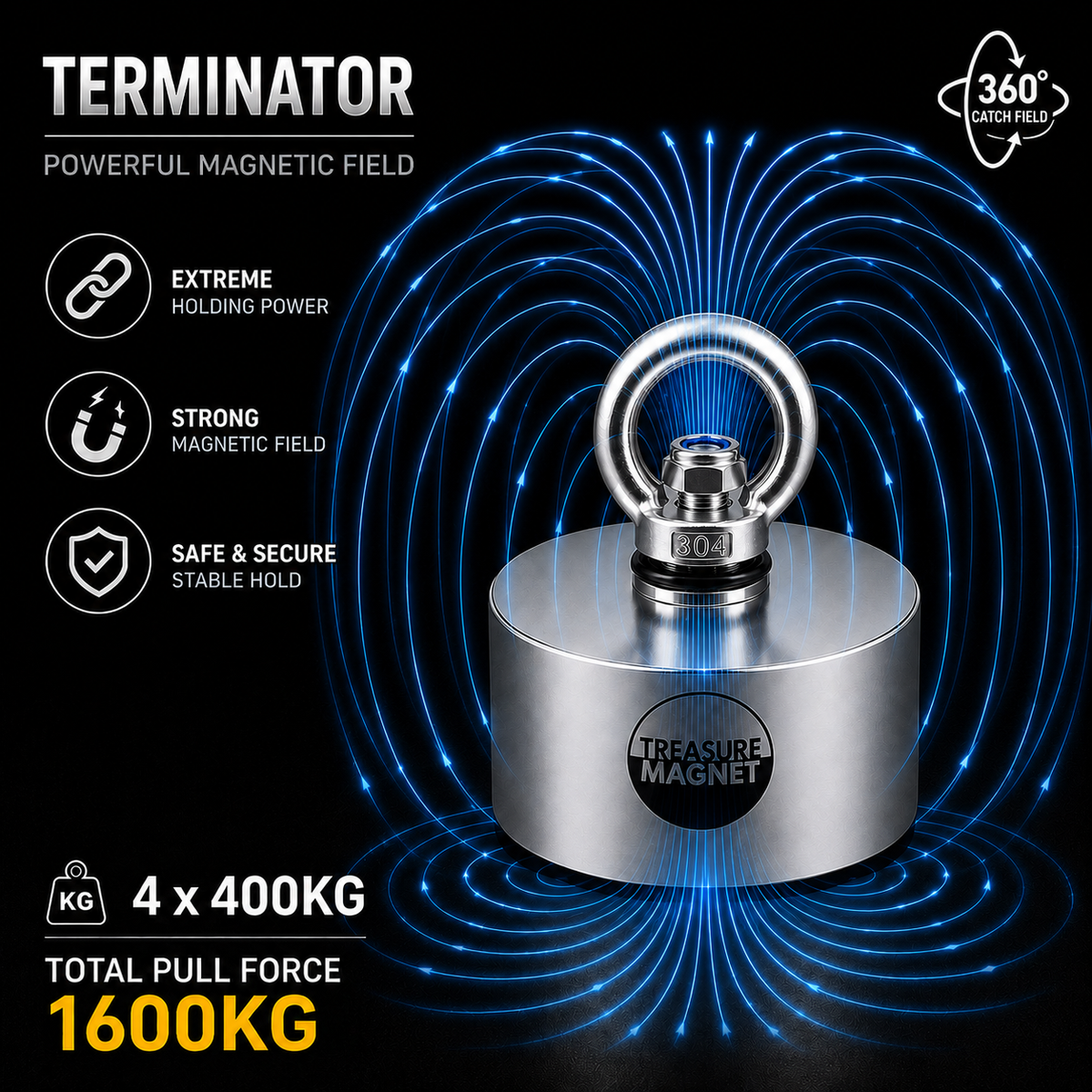 TERMINATOR - 360° Fishing Magnet - 1600KG