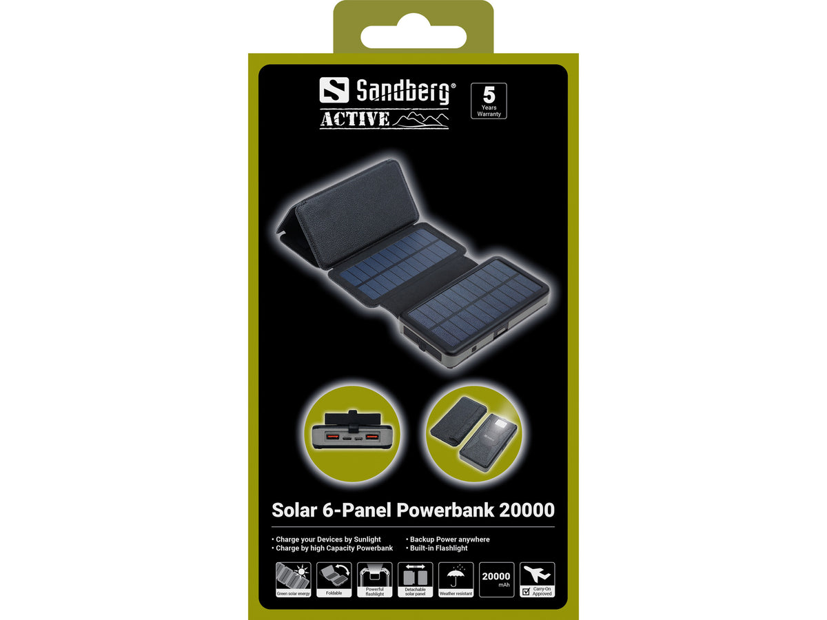 Solar Charger 6 Panel 20000 Mah - Sandberg