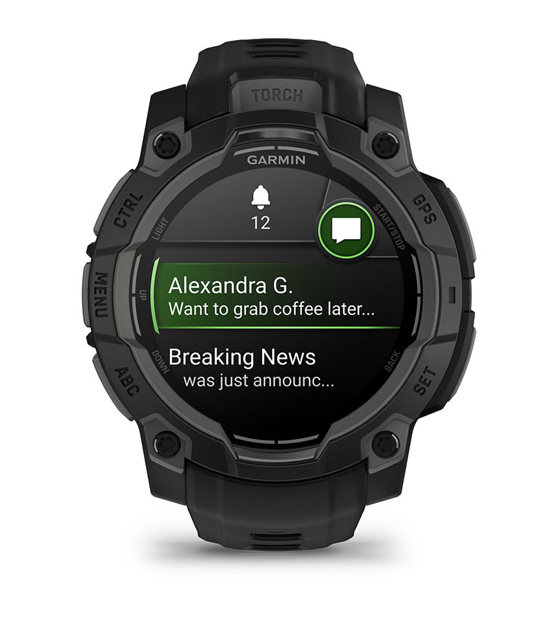 Instinct® 3 – 45 mm, AMOLED, Sort med sort rem