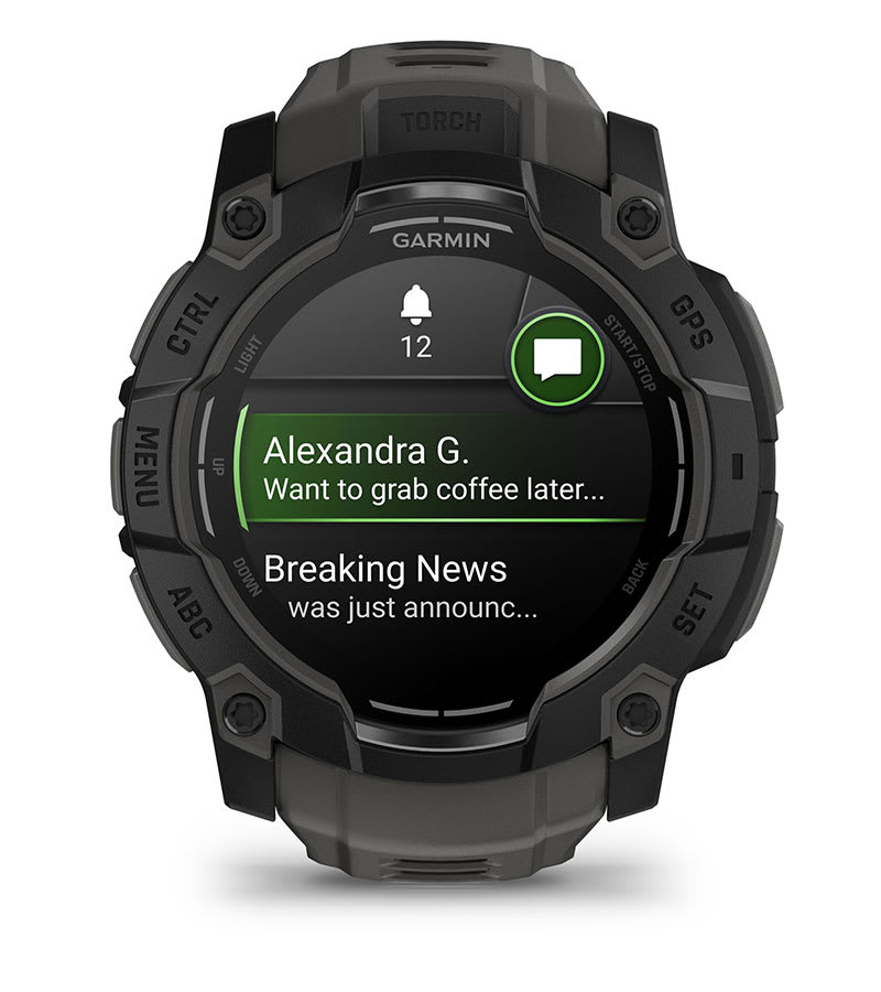 Instinct® 3 – 50 mm, AMOLED, Sort med Charcoal rem