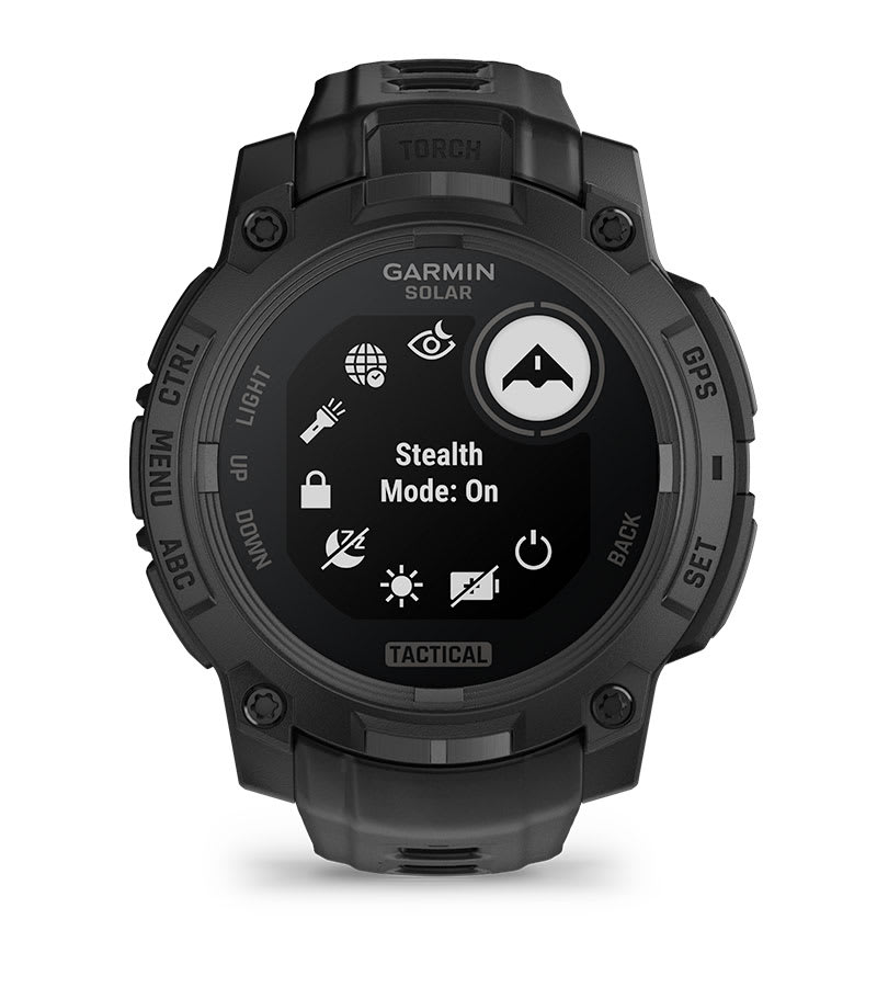 Instinct® 3 – 45 mm, Solar, Tactical Edition, Sort med sort rem
