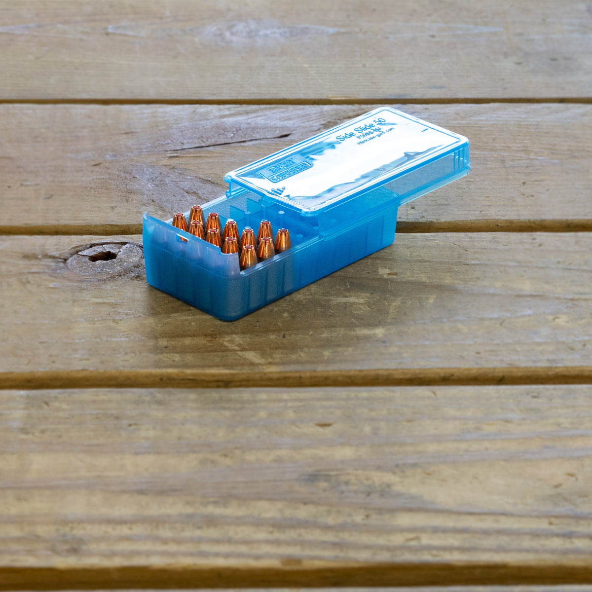 MTM patronbox til pistolammo Kal. 9mm - 50 stk. farve: klar grøn / skydelåg