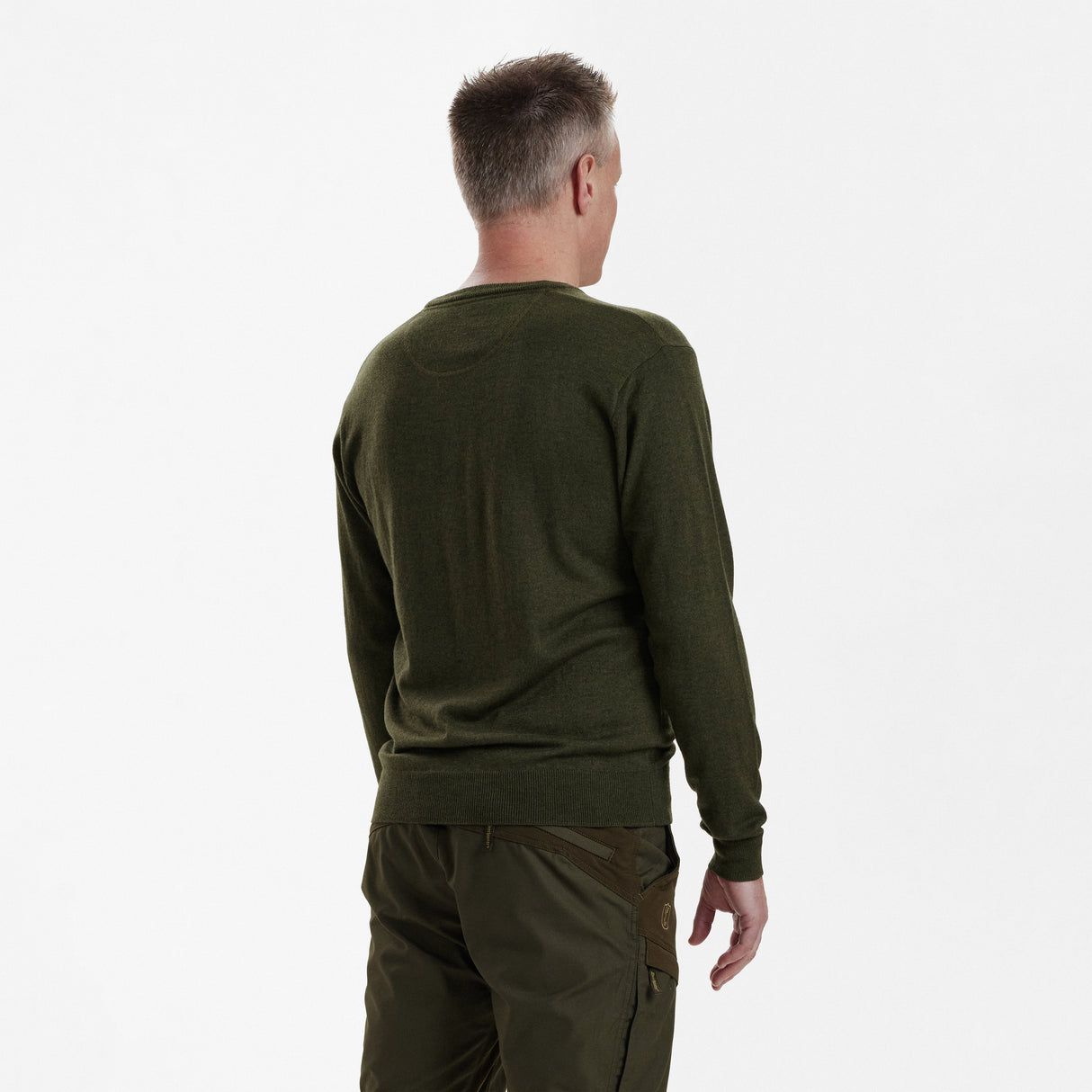 Kingston Striktrøje med V-hals - Green Melange - Deerhunter