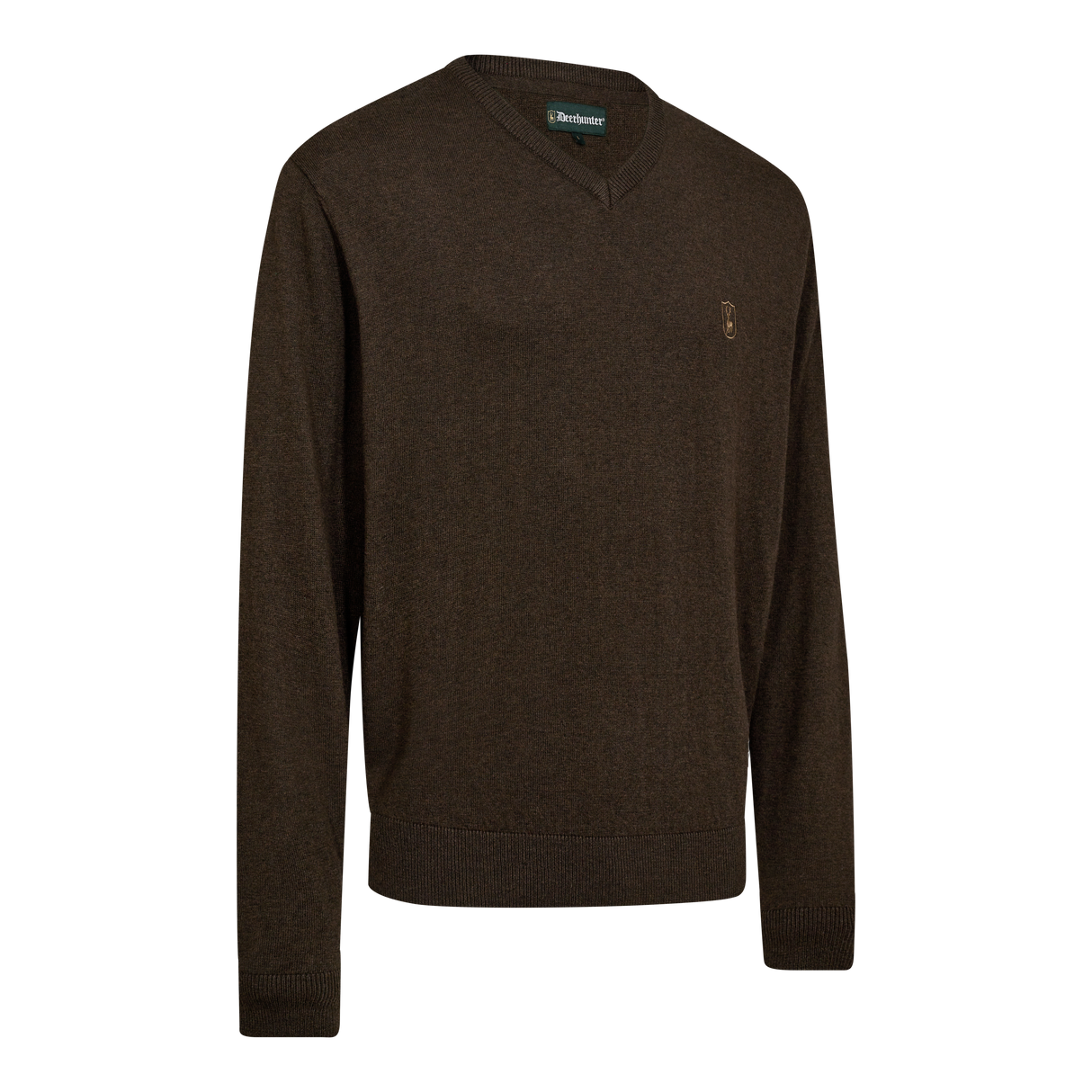 Harrington Strik med V-hals - Brown Melange - Deerhunter