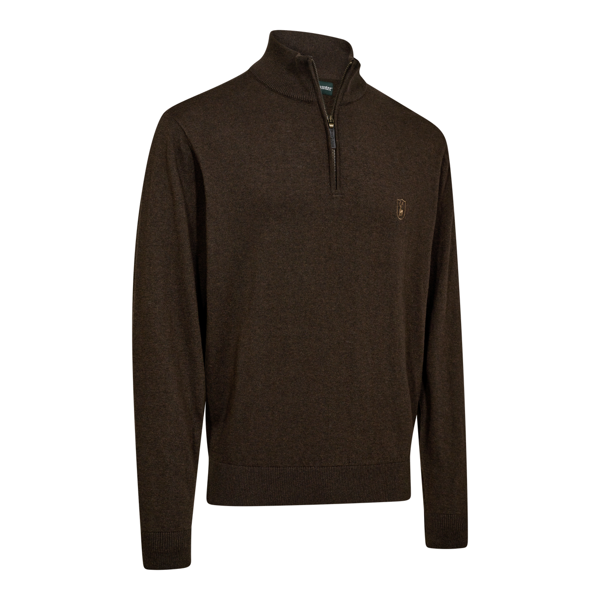 Harrington Strik med lynlås hals - Brown Melange - Deerhunter