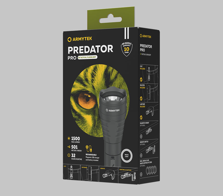Armytek Predator Pro Magnet USB - Hvid - 1500 lm - 5°:40°
