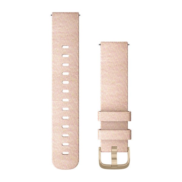 Quick Release remme (20 mm), Blush Pink vævet nylon, lys guld hardware