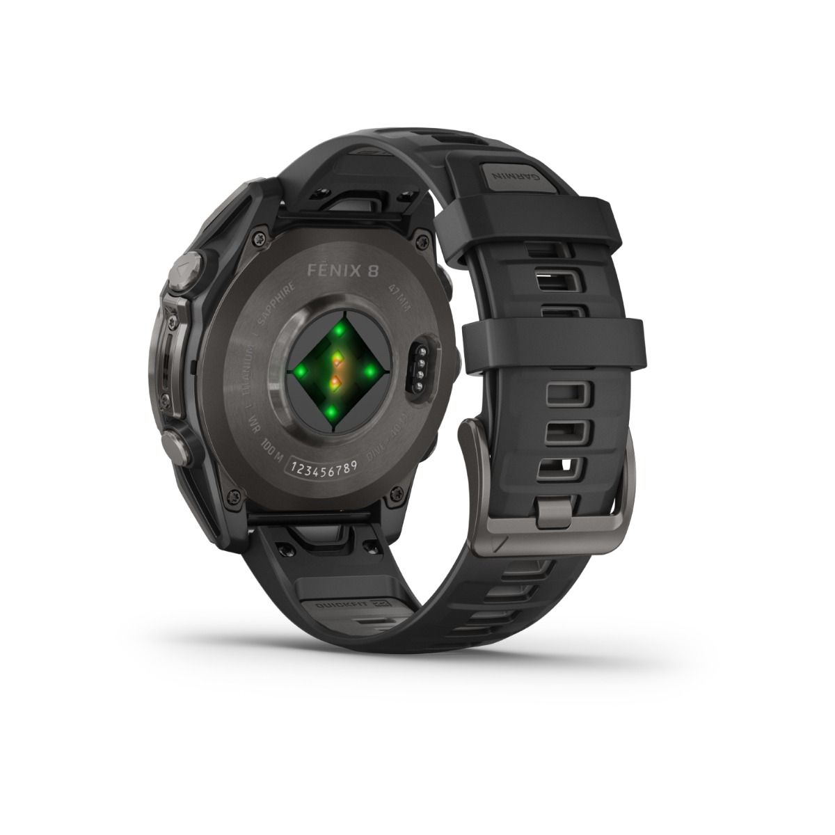 fēnix® 8 – 47 mm, AMOLED, Sapphire, Carbon Grey DLC-titanium med sort/Pebble Grey silikonerem
