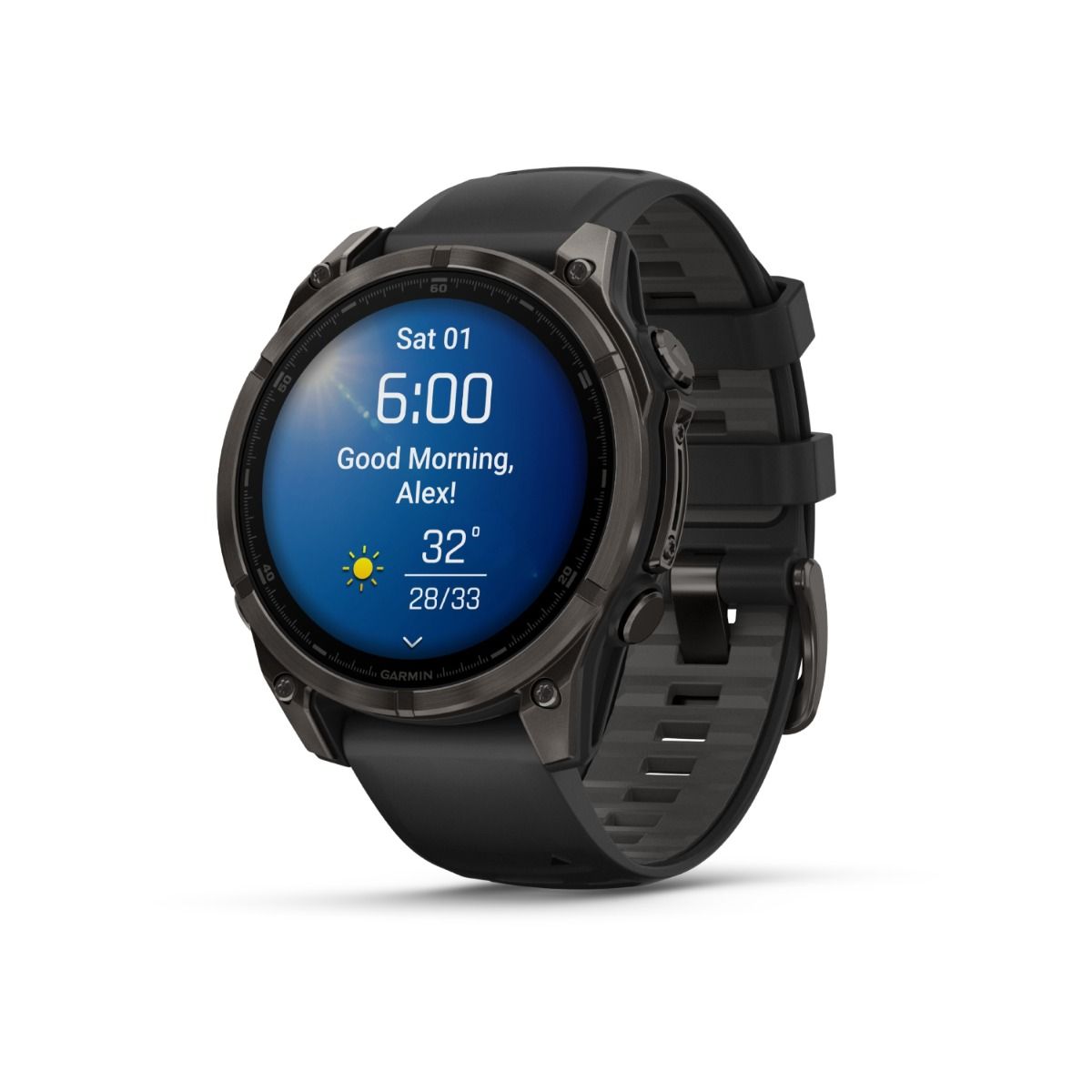 fēnix® 8 – 47 mm, AMOLED, Sapphire, Carbon Grey DLC-titanium med sort/Pebble Grey silikonerem