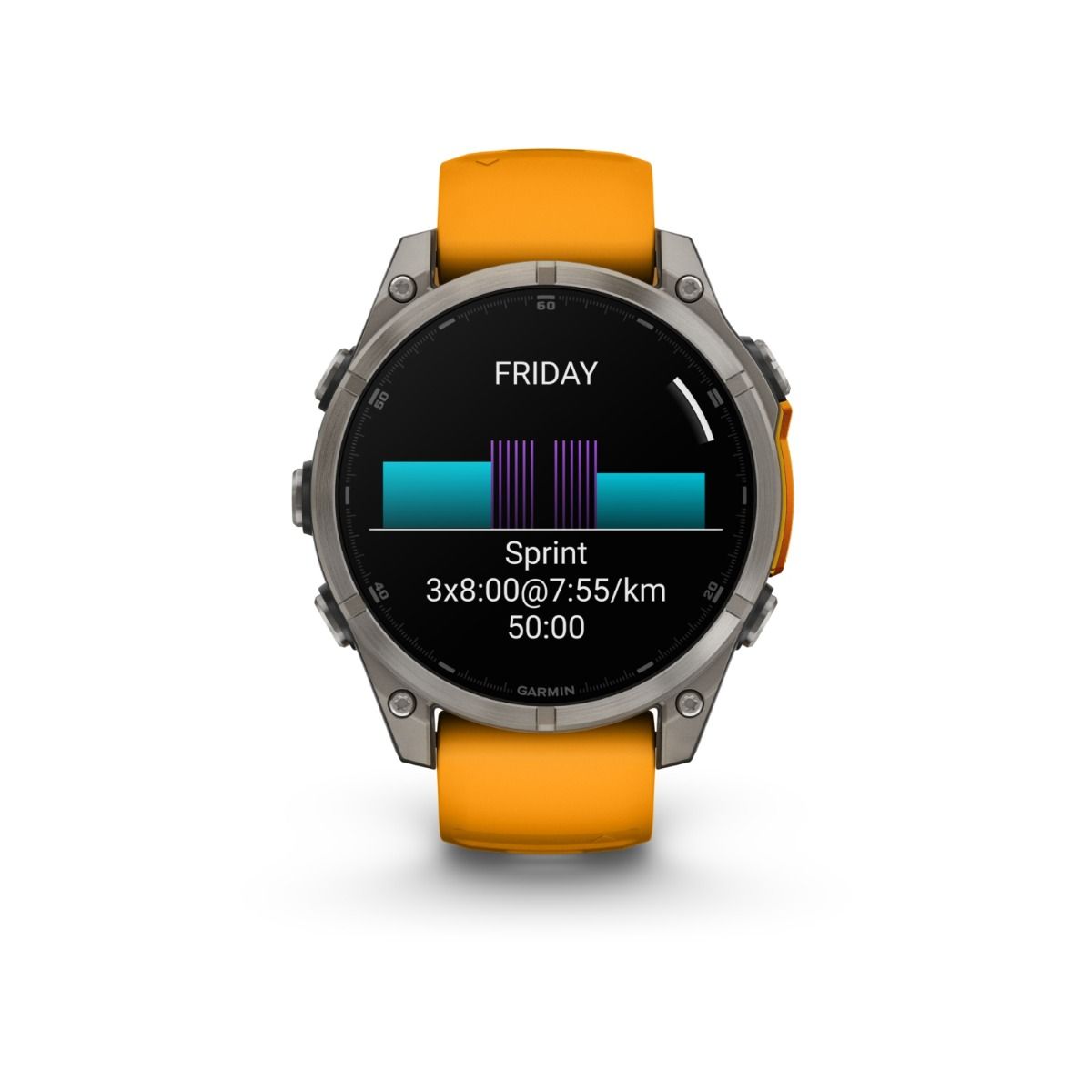 fēnix® 8 – 47 mm, AMOLED, Sapphire, Titanium med Spark Orange/Graphite silikonerem