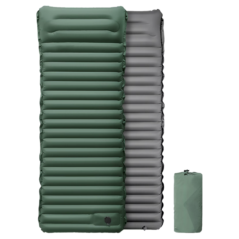 Globuz – Cloud Sleeping Mat with Built-in Foot Pump, 195 × 70 × 10 cm, Green/Grey