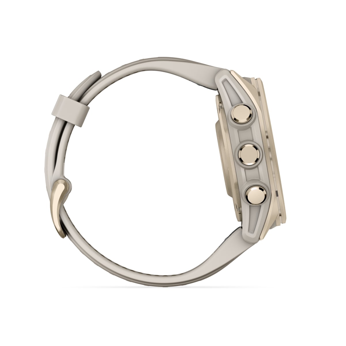 fēnix® 8 – 43 mm, AMOLED, Sapphire, Soft Gold med Fog Grey/Dark Sandstone silikonerem