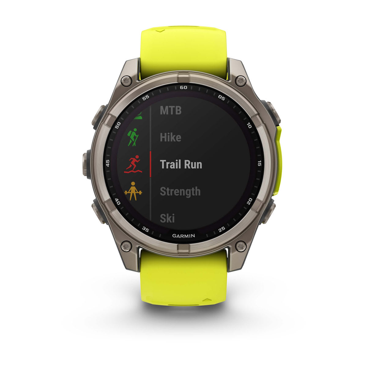 fēnix® 8 – 47 mm, Solar, Sapphire, Titanium med Amp yellow/graphite silikonerem