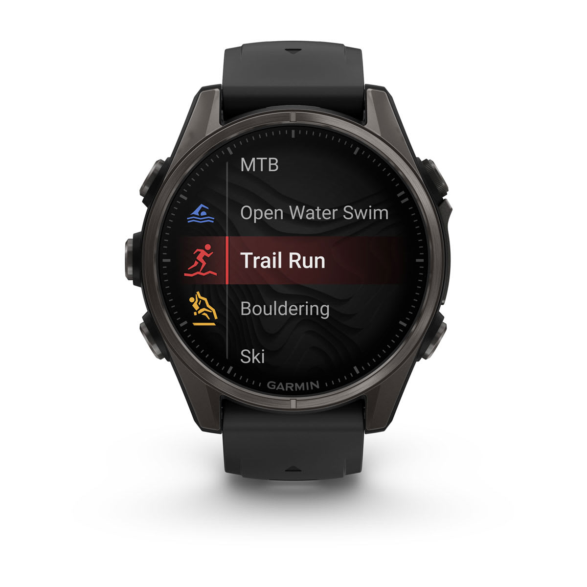 fēnix® 8 – 43 mm, AMOLED, Sapphire, Carbon Grey DLC-titanium med sort/Pebble Grey silikonerem