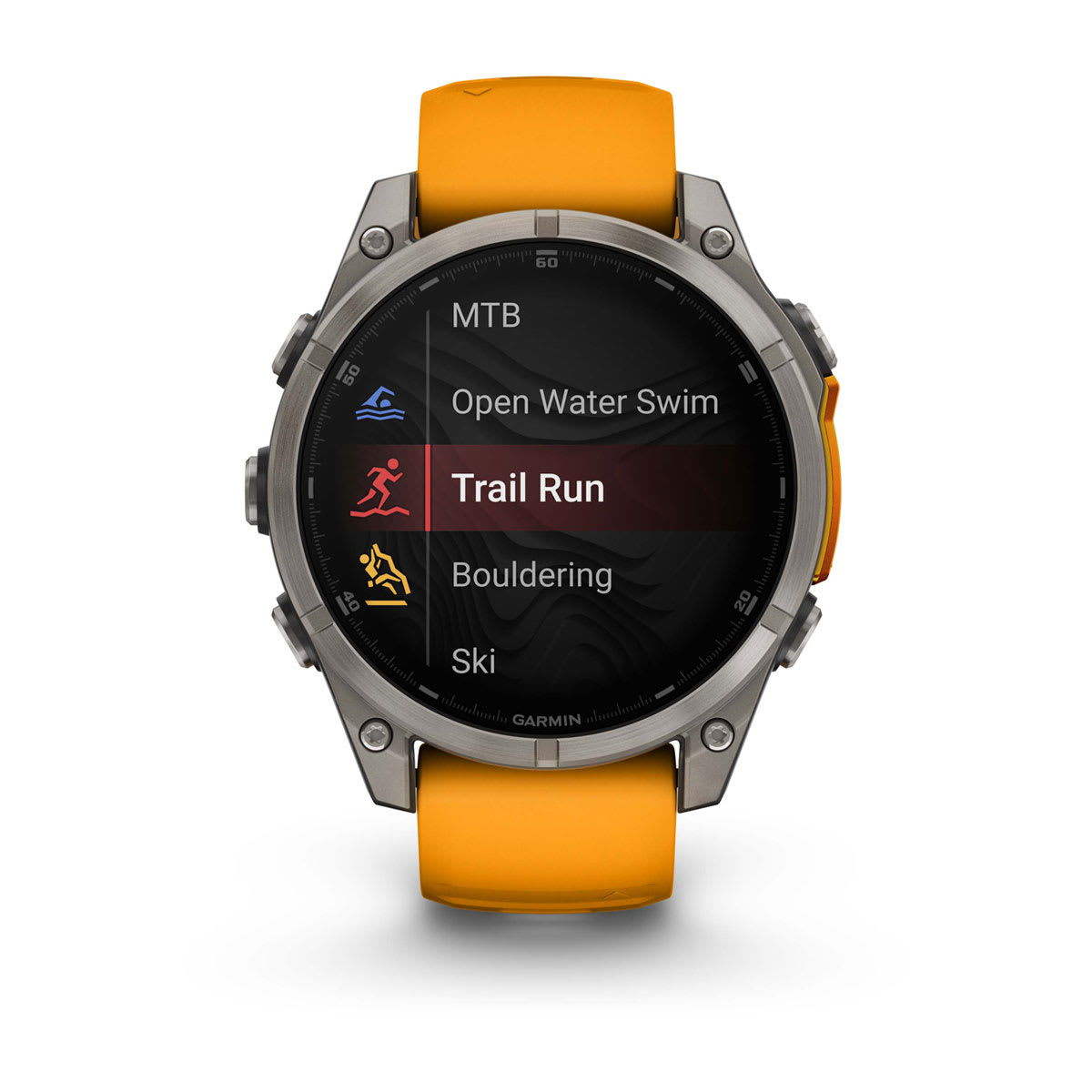 fēnix® 8 – 47 mm, AMOLED, Sapphire, Titanium med Spark Orange/Graphite silikonerem