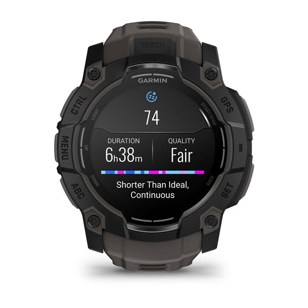 Instinct® 3 – 50 mm, AMOLED, Sort med Charcoal rem