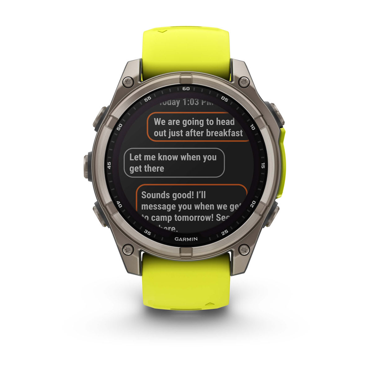 fēnix® 8 – 47 mm, Solar, Sapphire, Titanium med Amp yellow/graphite silikonerem