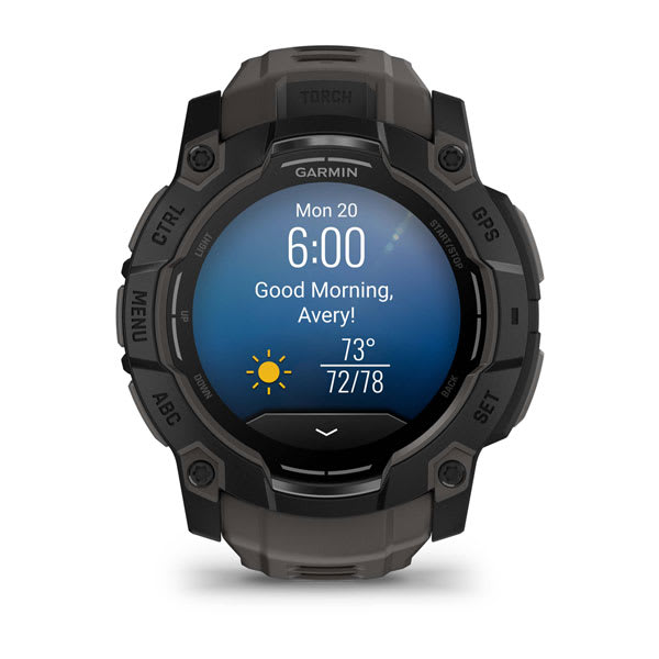 Instinct® 3 – 50 mm, AMOLED, Sort med Charcoal rem