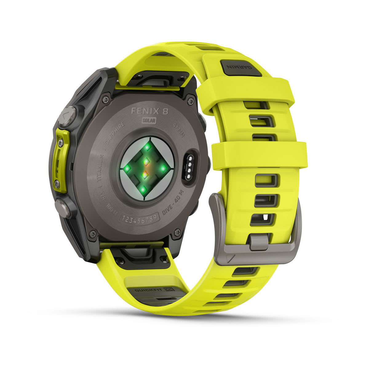 fēnix® 8 – 47 mm, Solar, Sapphire, Titanium med Amp yellow/graphite silikonerem