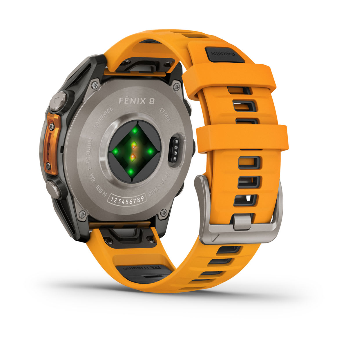 fēnix® 8 – 47 mm, AMOLED, Sapphire, Titanium med Spark Orange/Graphite silikonerem