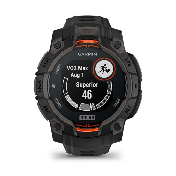 Instinct® 3 – 45 mm, Solar, Sort med sort rem