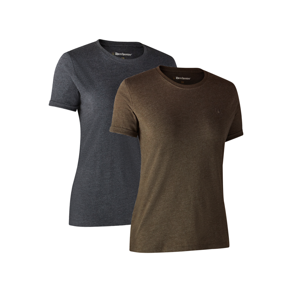 Ladies Basis 2-pak T-shirt Brown Leaf Melange - Deerhunter