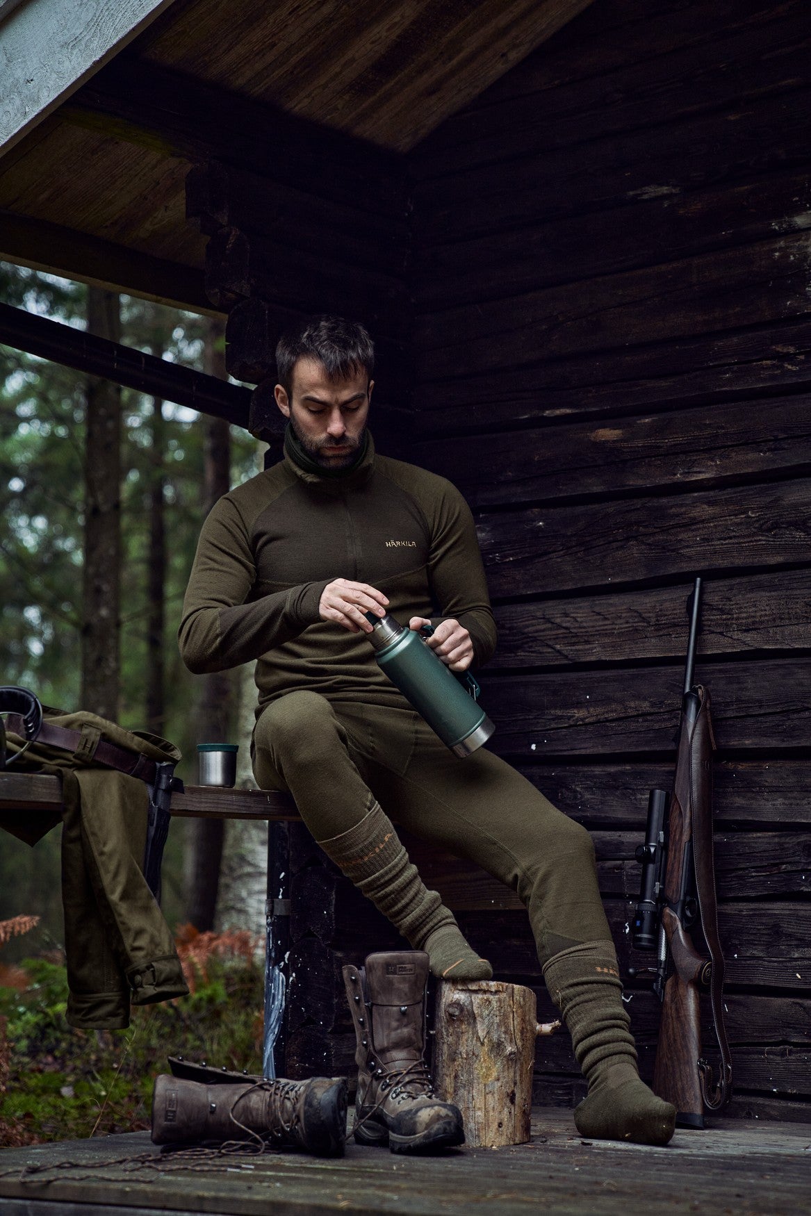 Härkila Base Warm zip neck Willow green/Shadow brown - Härkila