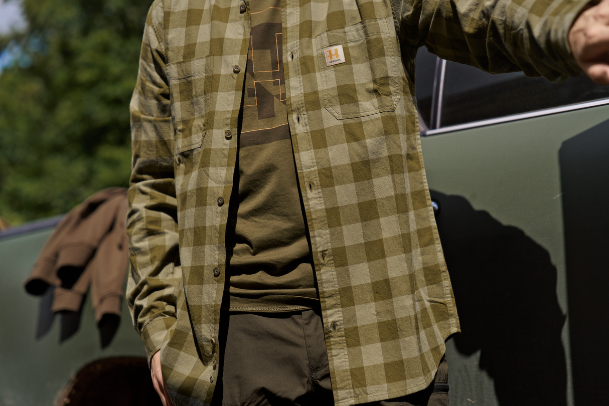 Härkila skandinavisk L/S-skjorte - Dark olive check - Härkila