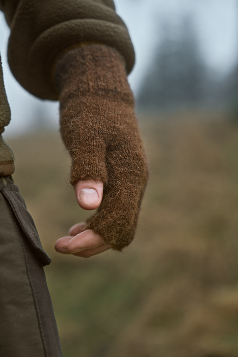Alpacka Half Finger Handsker - Pinecone brown