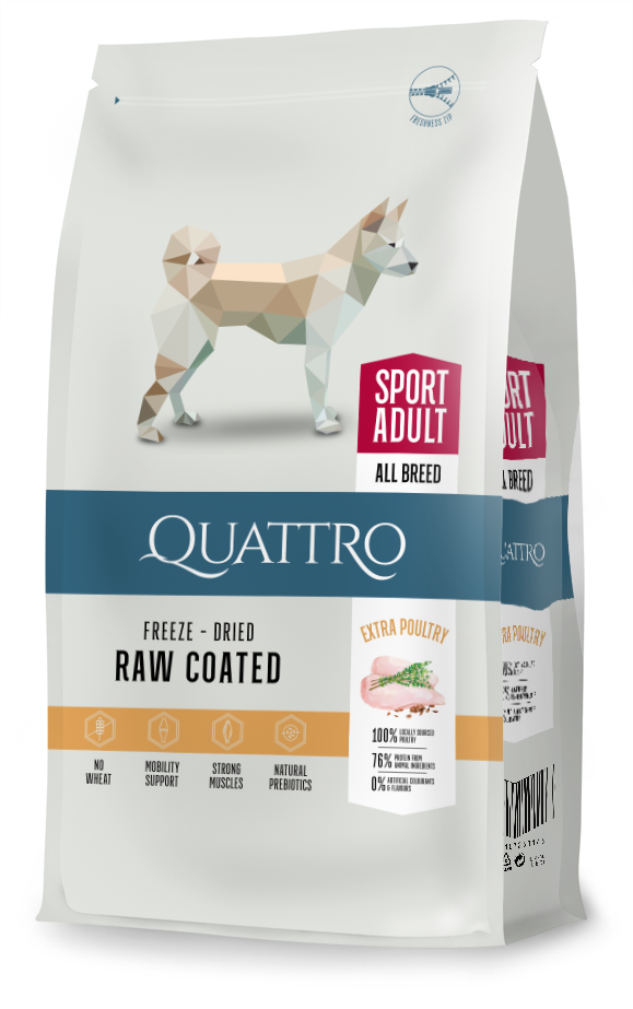 Quattro Super Premium All Breed Active Adult, Extra Poultry 12kg — 2 sække