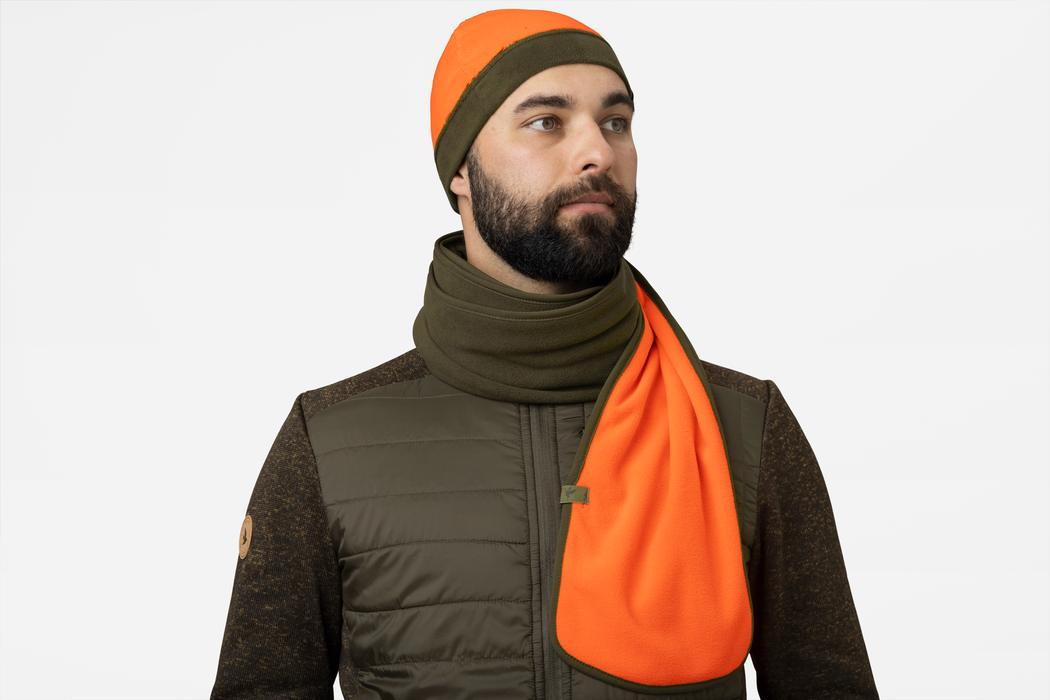 Reversible fleece halstørklæde Pine green/Hi-Vis orange - Seeland