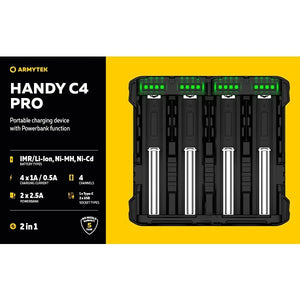 Armytek Handy C4 Pro Charger / 4ch / LED indication / Input 5V USB 3.1 Type-C / Output 4x1A / Powerbank 2x2.5A / for IMR/Li-Ion, Ni-MH, Ni-Cd