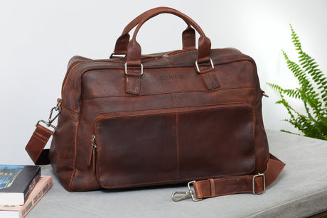 Corium Hunter holdall rejsetaske i brunt læder