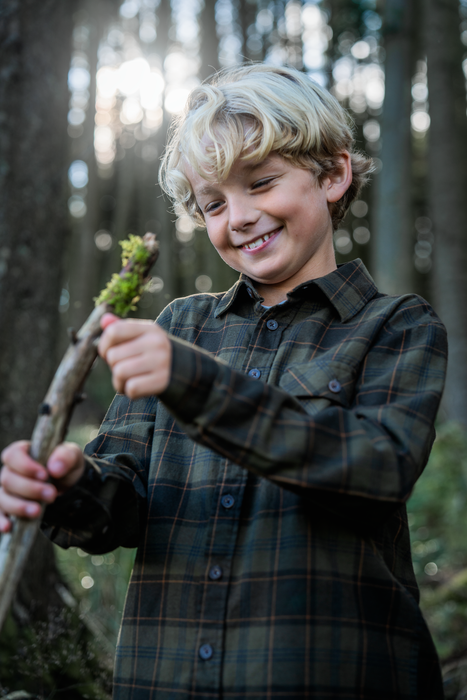 Glen Junior Flannel Skjorte - Pine Green/Dark Navy Check