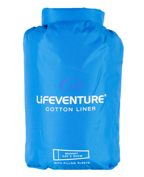 Cotton Sleeping Bag Liner, Mummy, Blue - Life Venture