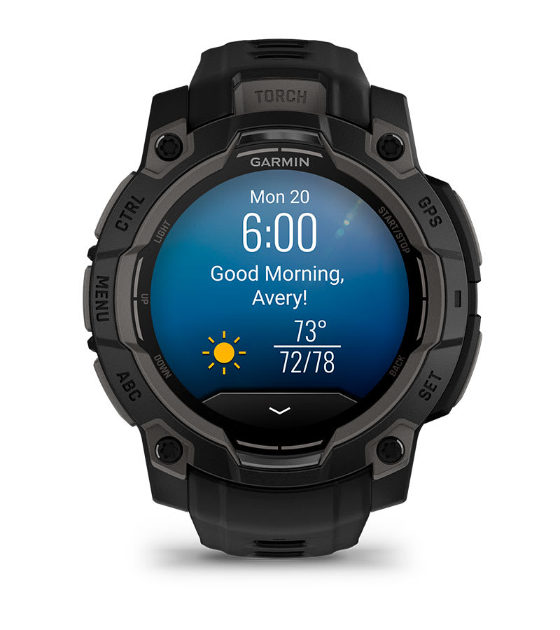 Instinct® 3 – 45 mm, AMOLED, Sort med sort rem