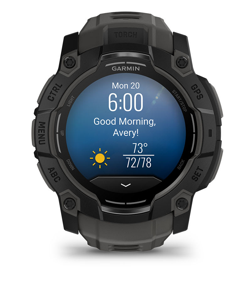 Instinct® 3 – 50 mm, AMOLED, Sort med Charcoal rem