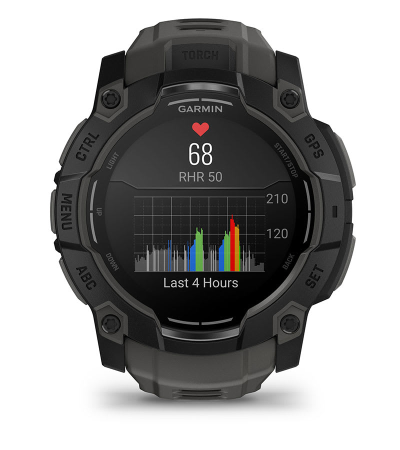 Instinct® 3 – 50 mm, AMOLED, Sort med Charcoal rem