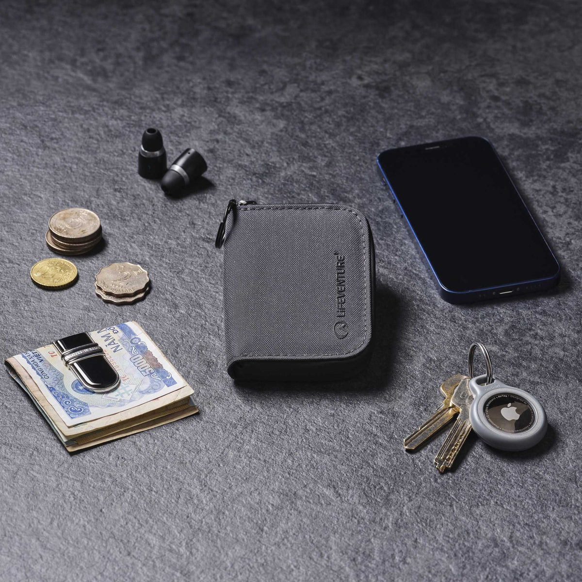 RFiD Coin Wallet, Recycled, Grey - Life Venture