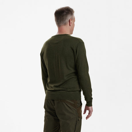 Kingston Striktrøje med V-hals - Green Melange - Deerhunter