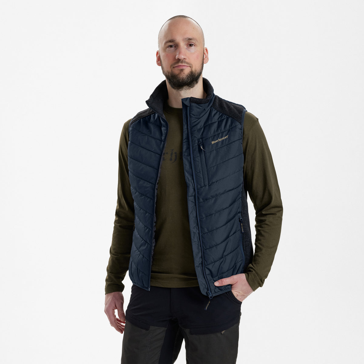 Moor Vatteret Vest med strik - Blue - Deerhunter