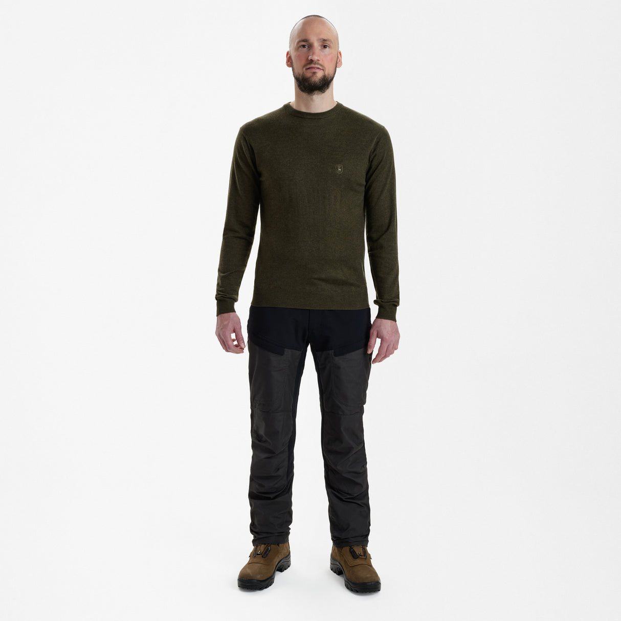 Kingston Strik med rund hals - Green Melange - Deerhunter