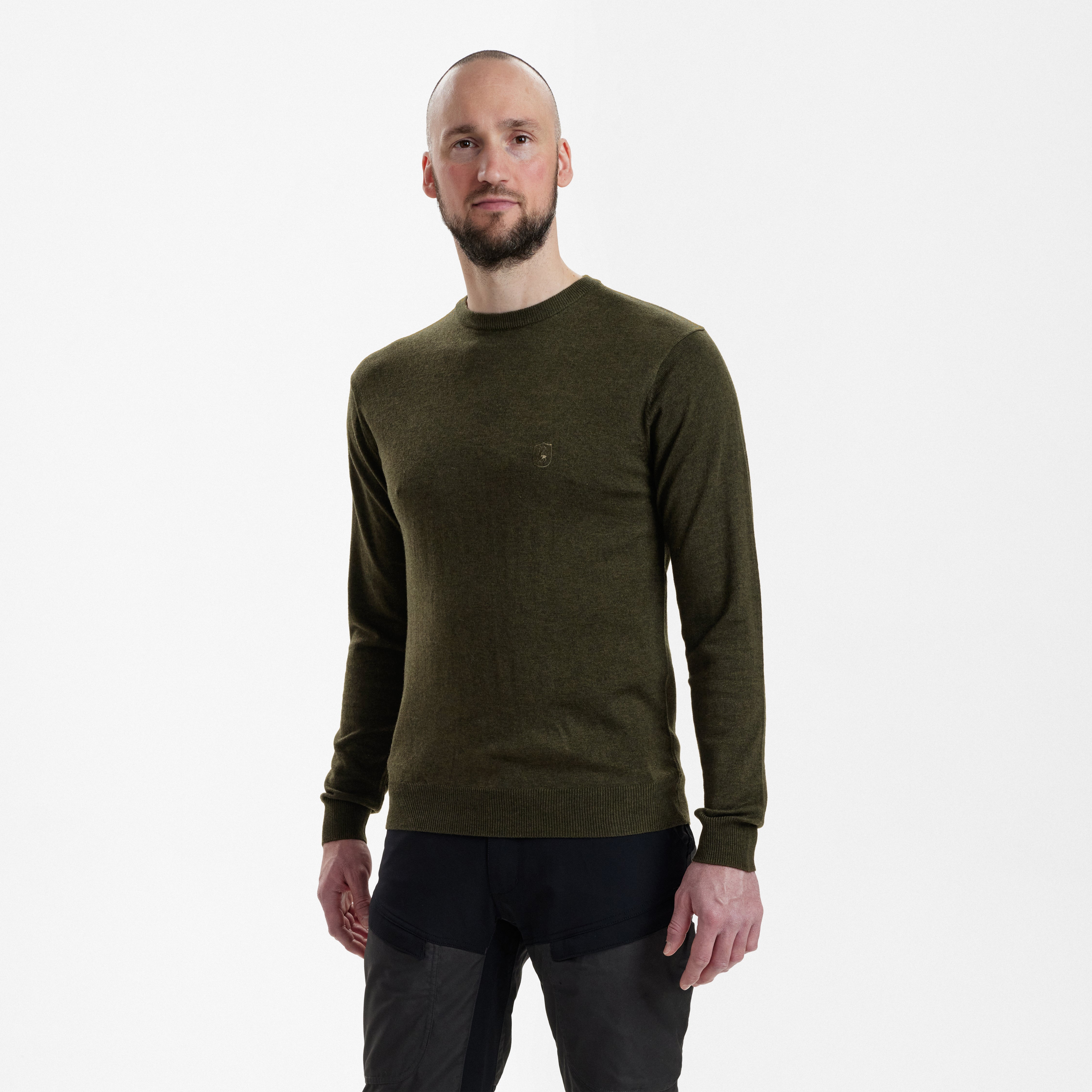 Kingston Strik med rund hals - Green Melange - Deerhunter