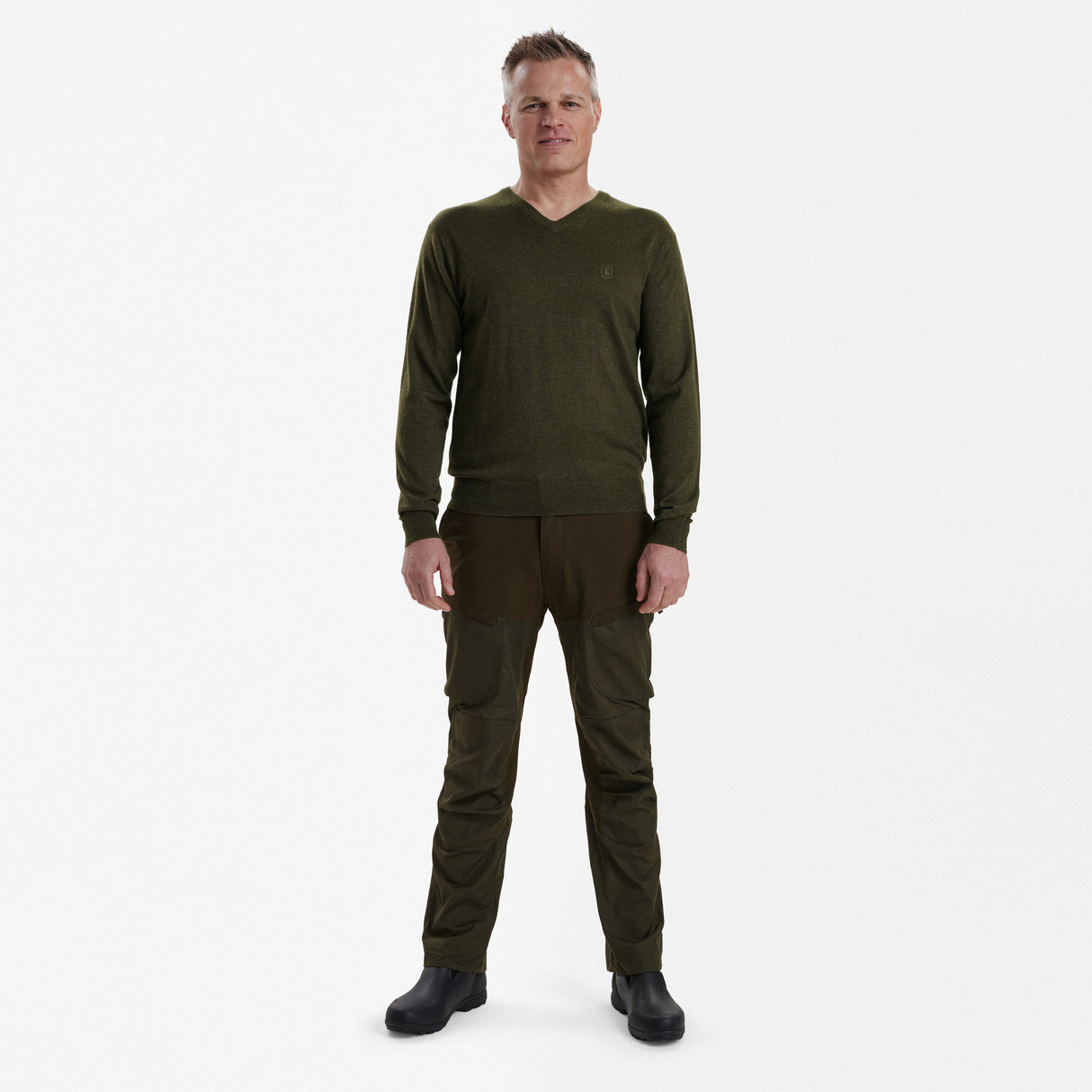 Kingston Striktrøje med V-hals - Green Melange - Deerhunter