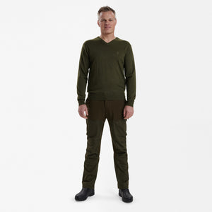 Kingston Striktrøje med V-hals - Green Melange - Deerhunter