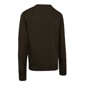 Harrington Strik med V-hals - Brown Melange - Deerhunter